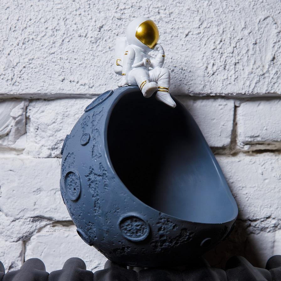 Moon Bowl Candy Dish with Astronaut Figure, Resin, view 8