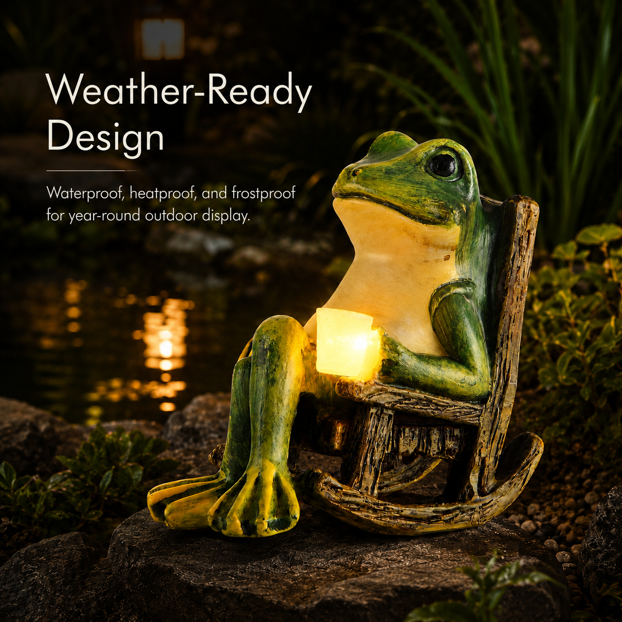 Solar Frog Garden Light with Lantern in Resin, view 6