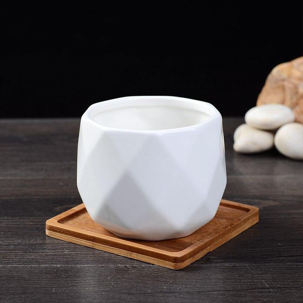 Faceted Ceramic Succulent Pot with Drainage Hole, view 5