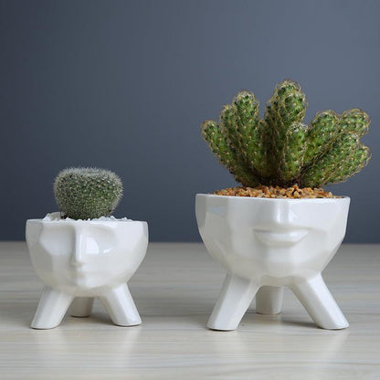 White Ceramic Face Planters, Set of 2, view 2
