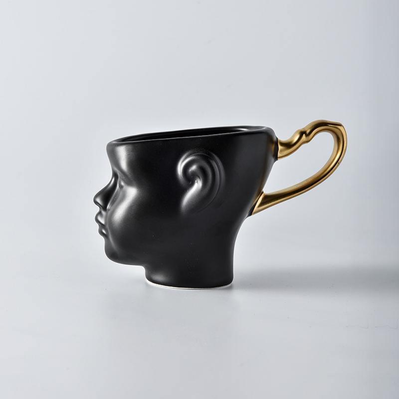 Sculpted Face Porcelain Mug, White or Black, view 4