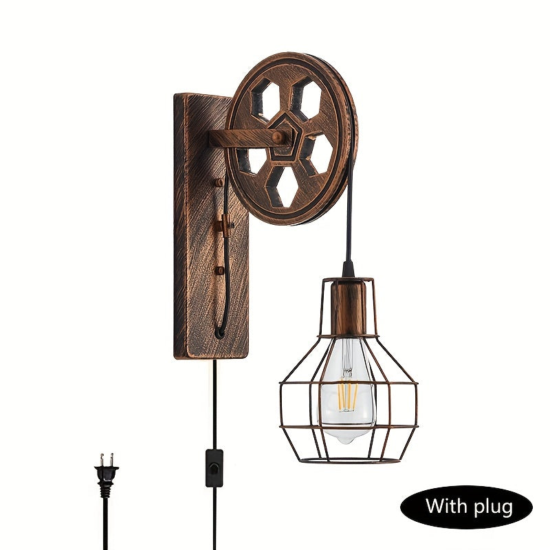 Pulley Wall Sconce with Cage Shade, Antique Metal, view 2