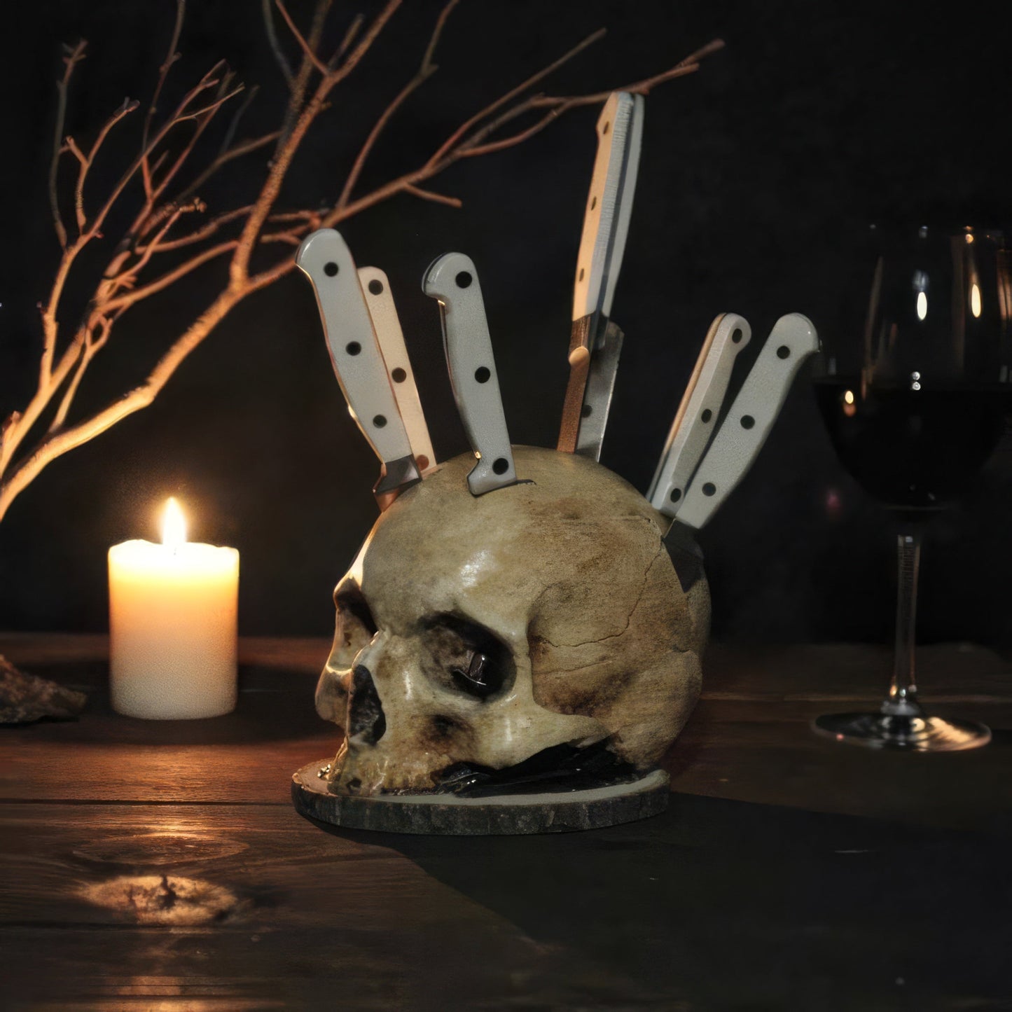 Skull Knife Block for Seven Knives, Hand Painted, view 5