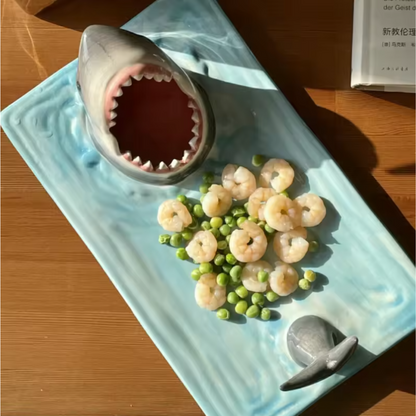 Shark Shaped Ceramic Plate with Dip Recess, view 5