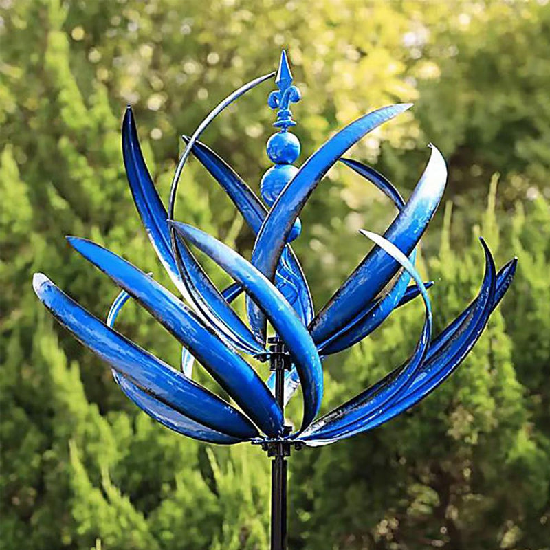 Blue Lotus Metal Wind Spinner for the Garden