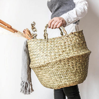 Round Rattan Basket with Handles for Plants or Storage, view 8