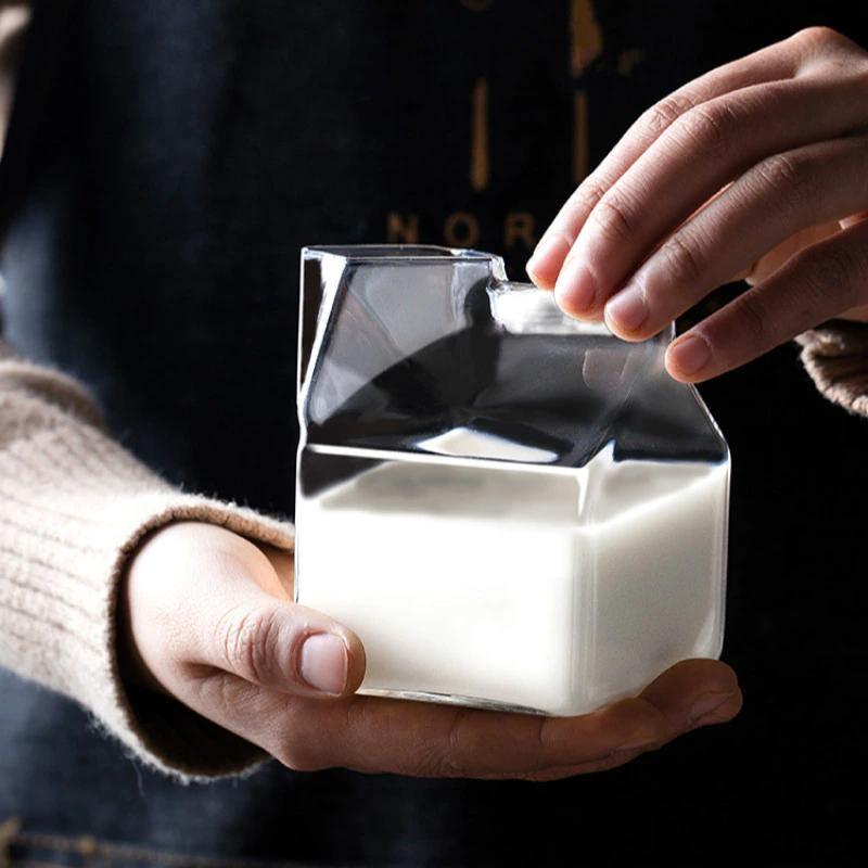 Glass Milk Carton Cup with Square Base, 11.8 fl oz, view 6