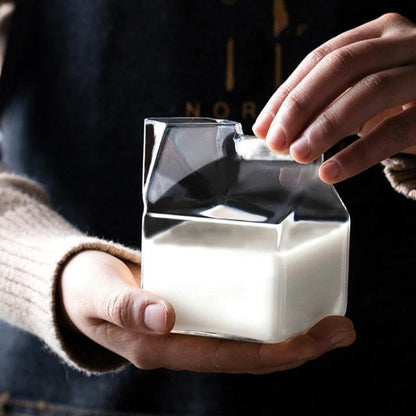 Glass Milk Carton Cup with Square Base, 11.8 fl oz, view 6