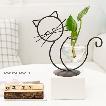 Iron Cat Stand with Heart Glass Propagation Vase, view 3