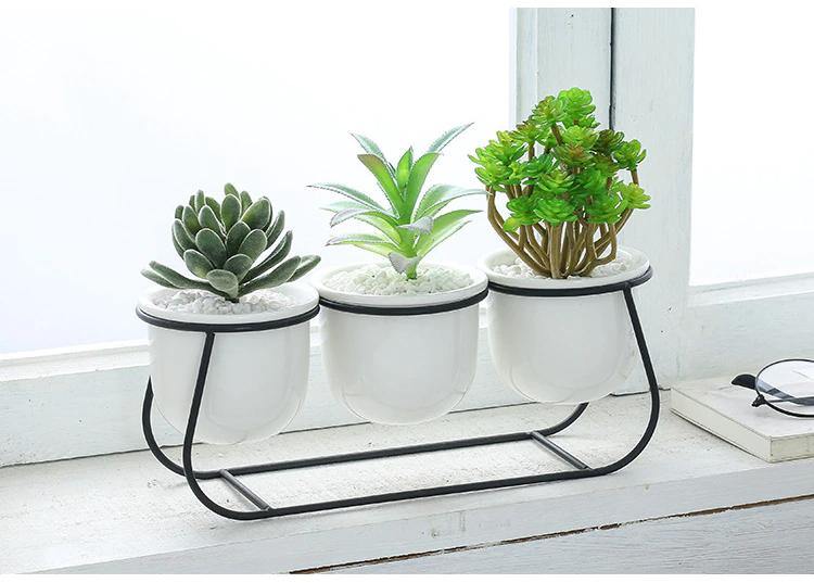 Three White Ceramic Pots on a Metal Stand, view 5