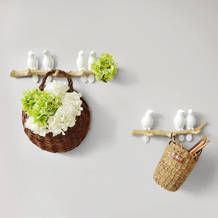 Perched Birds Wall Hook Rack in Cast Resin