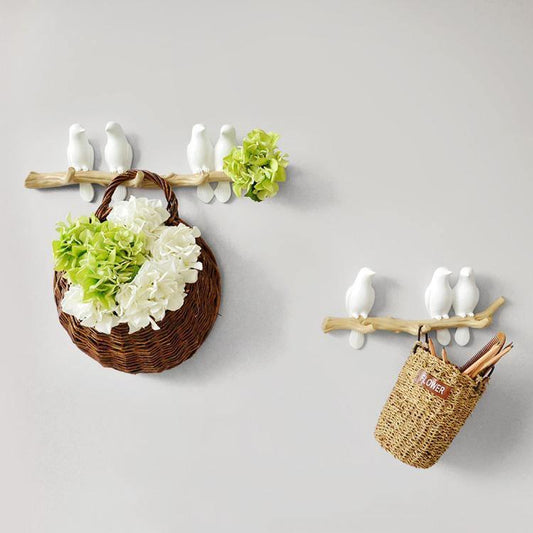 Perched Birds Wall Hook Rack in Cast Resin