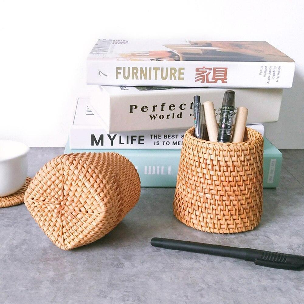 Small Hand Woven Rattan Storage Basket for Desks, view 10