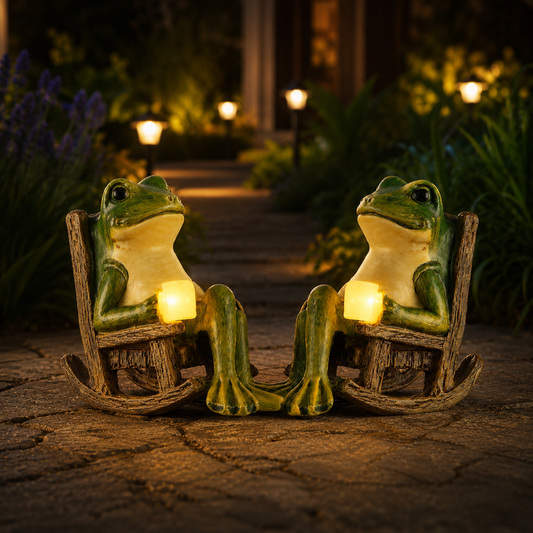 Solar Frog Garden Light with Lantern in Resin, view 2