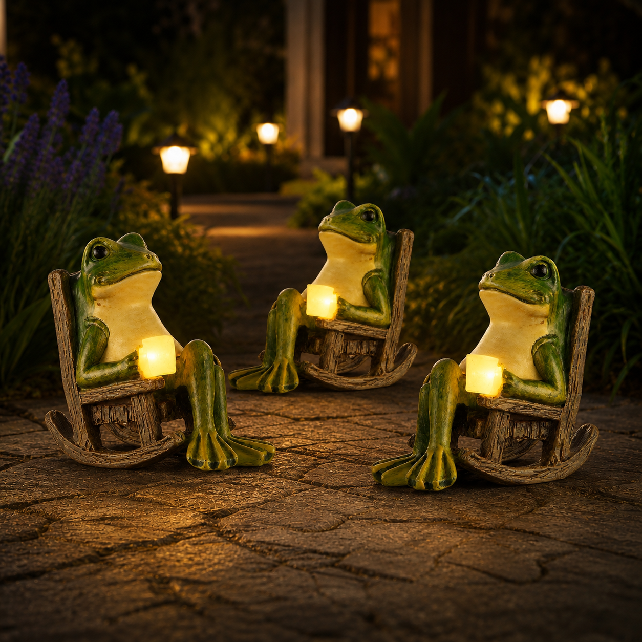 Solar Frog Garden Light with Lantern in Resin, view 3
