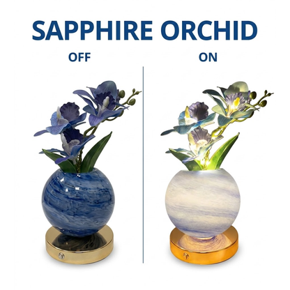 Faux Orchid Table Lamp with Glowing Globe Base, view 3
