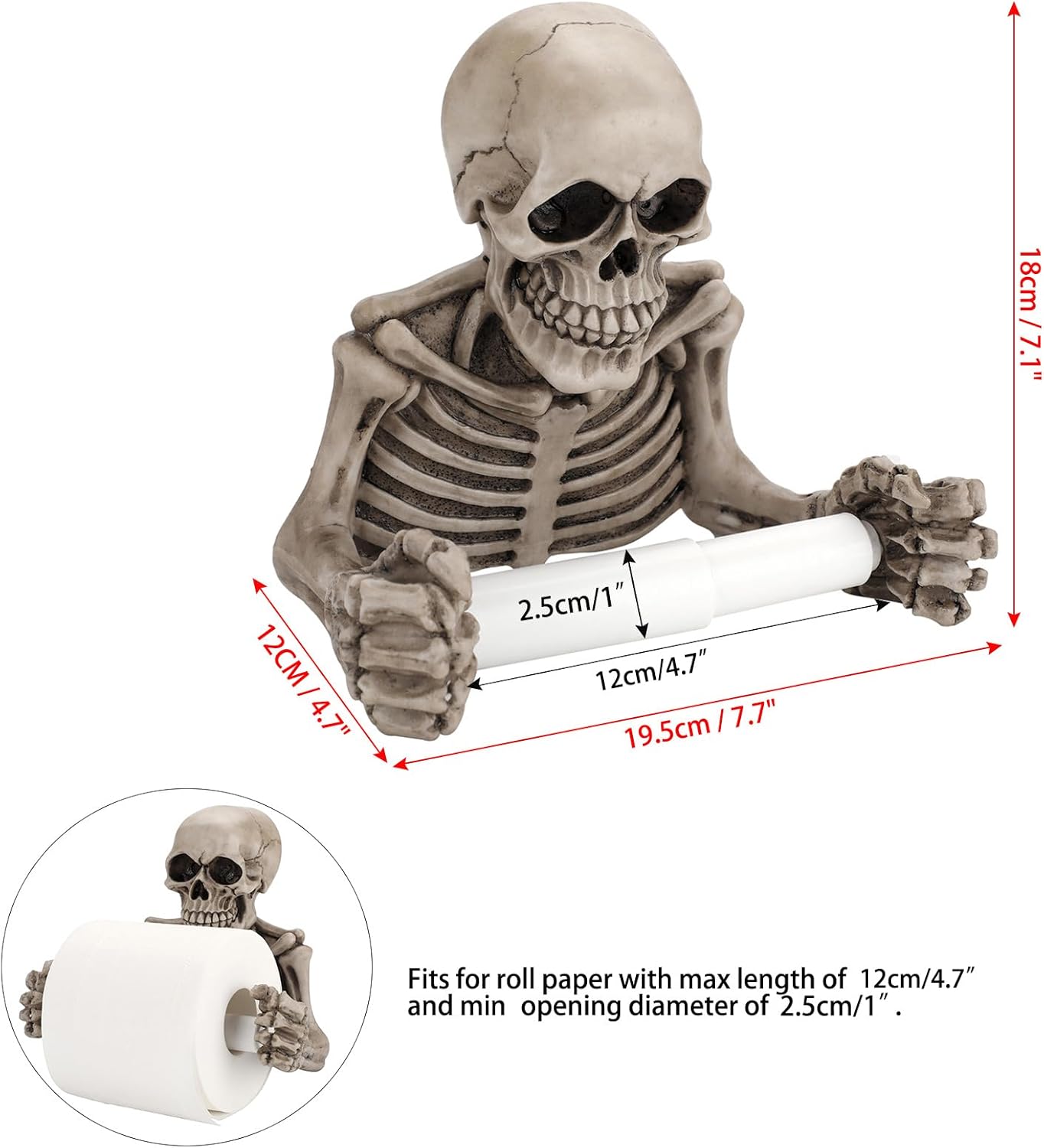 Skull Toilet Paper Holder with Spindle, view 5