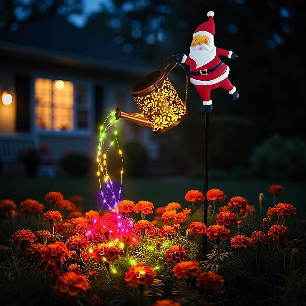 Solar Santa Watering Can Light with Cascading LEDs
