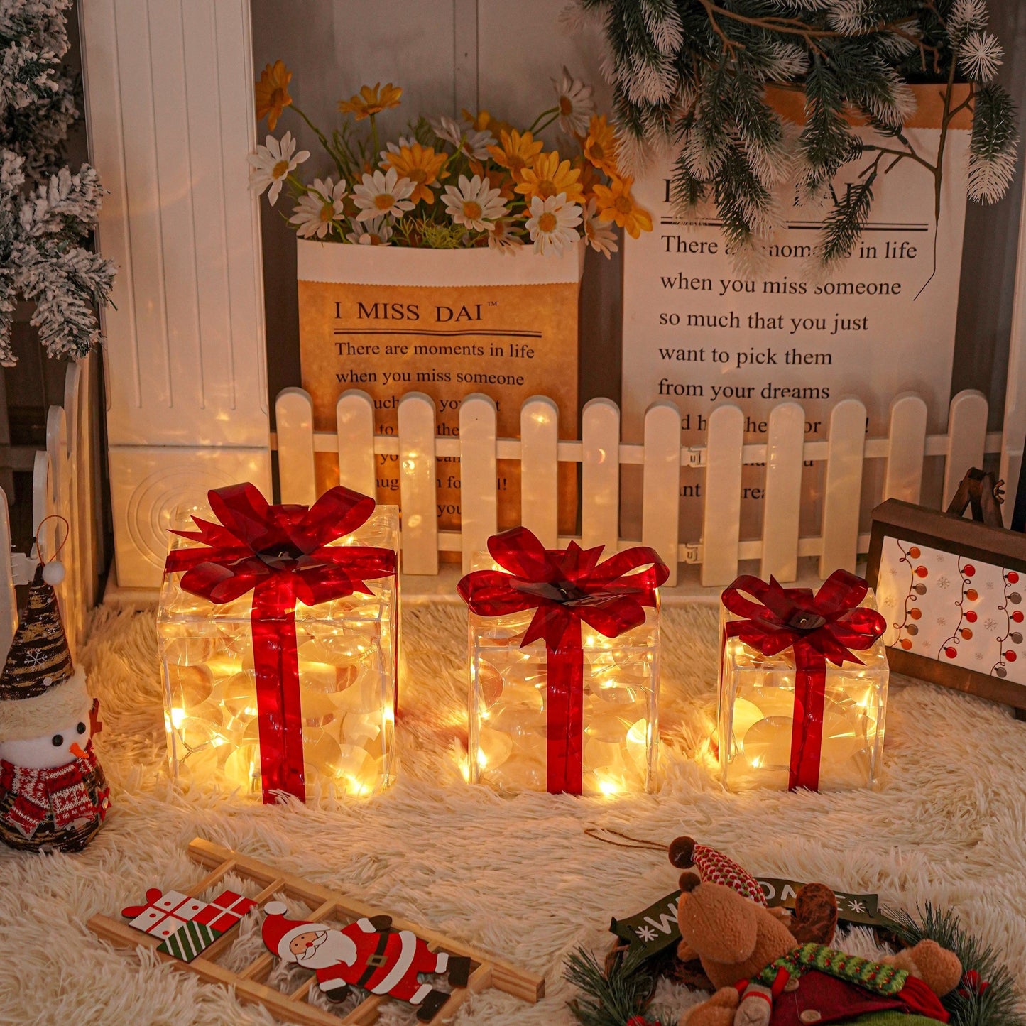 Light Up Christmas Gift Boxes, Set of 3 with LED Lights, view 10