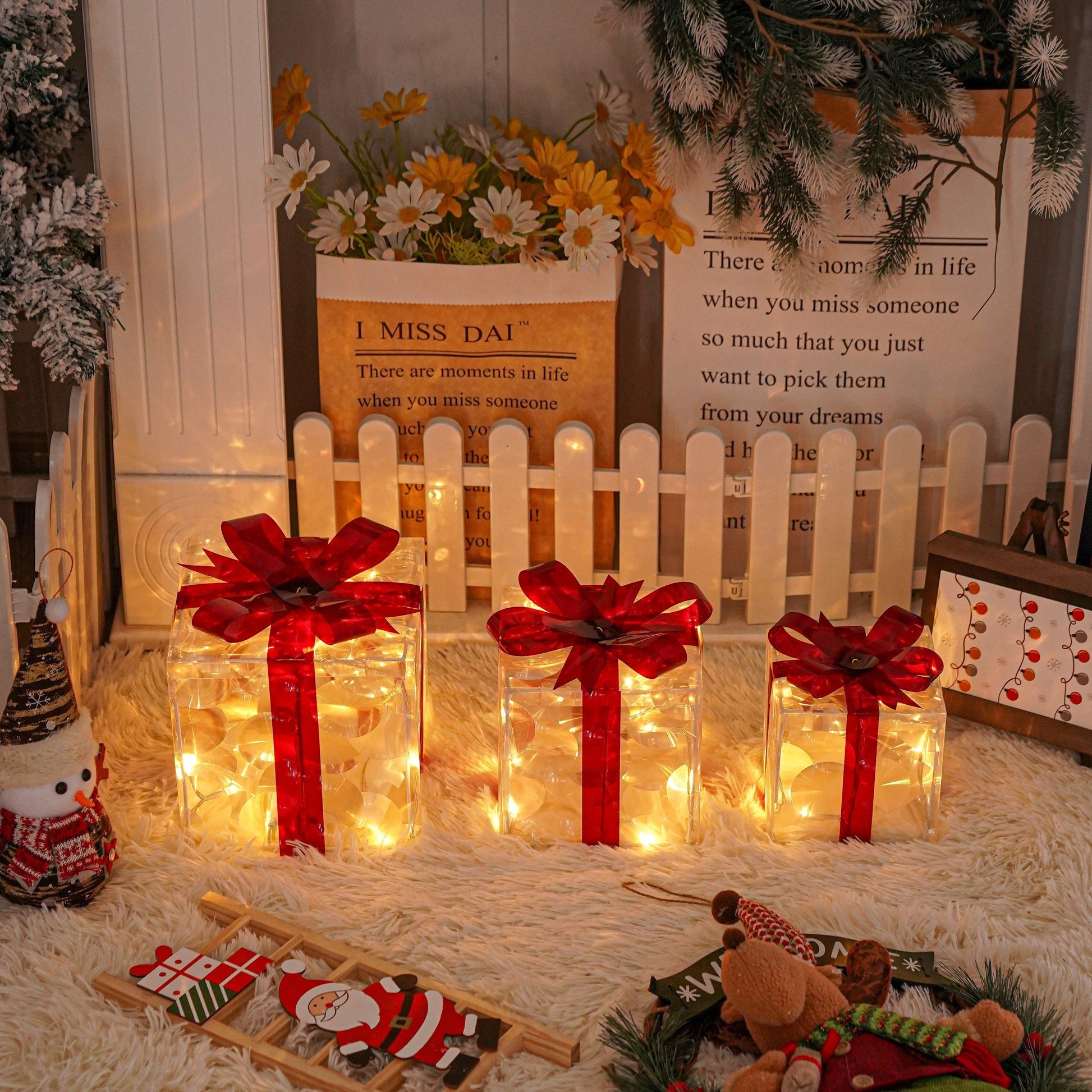 Light Up Christmas Gift Boxes, Set of 3 with LED Lights, view 10
