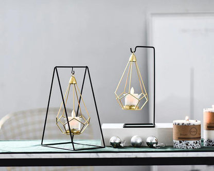 Geometric Iron Hanging Lantern for Tea Lights, view 2