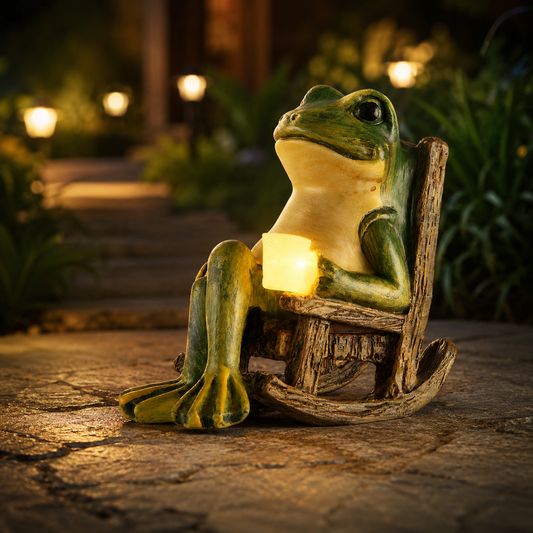 Solar Frog Garden Light with Lantern in Resin