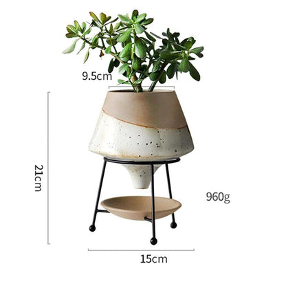Glazed Terracotta Teardrop Planter with Metal Stand, view 11