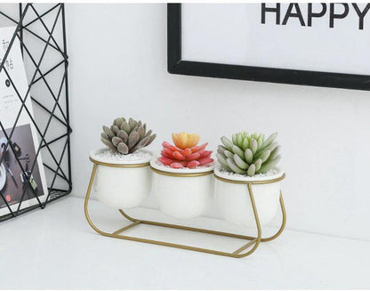 Three White Ceramic Pots on a Metal Stand, view 4