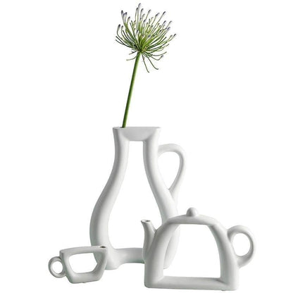 White Ceramic Vases: Teacup, Kettle and Pitcher, view 7