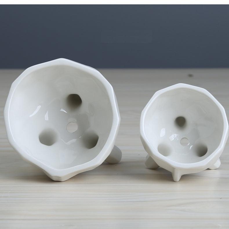 White Ceramic Face Planters, Set of 2, view 3
