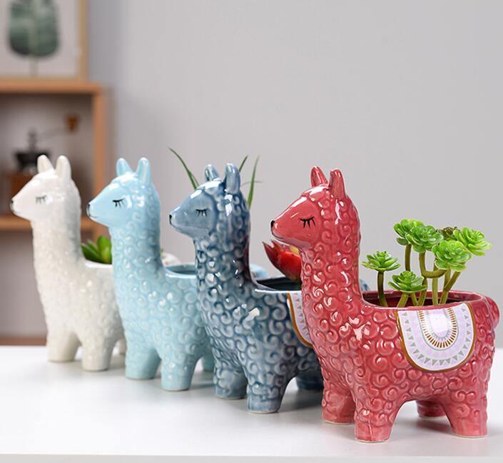 Ceramic Alpaca Succulent Planter, 4 Colors, 2 Poses, view 3