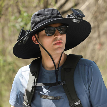 Solar Fan Sun Hat with Wide Brim, One Size