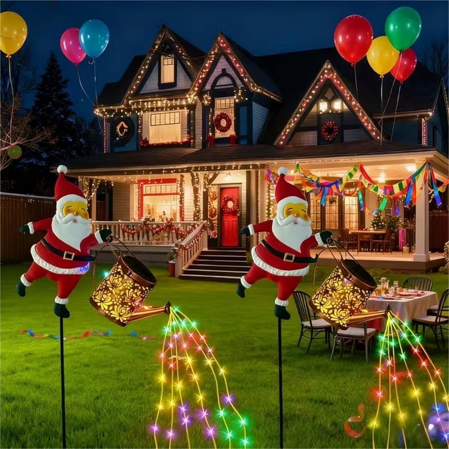 Solar Santa Watering Can Light with Cascading LEDs, view 6