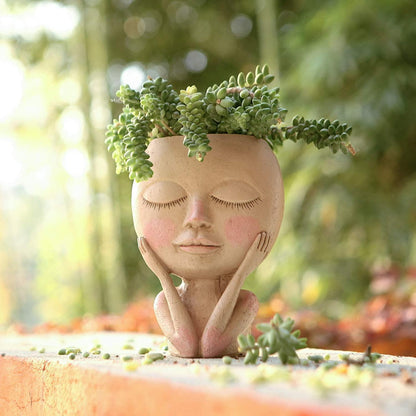 Blushing Woman Face Planter with Drainage Hole, view 4