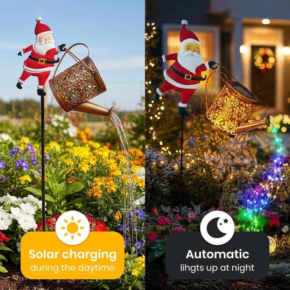 Solar Santa Watering Can Light with Cascading LEDs, view 5