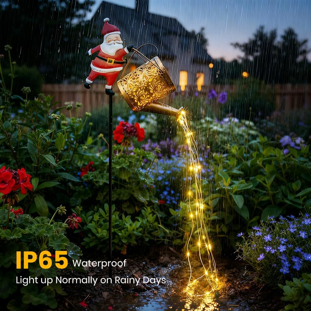 Solar Santa Watering Can Light with Cascading LEDs, view 4