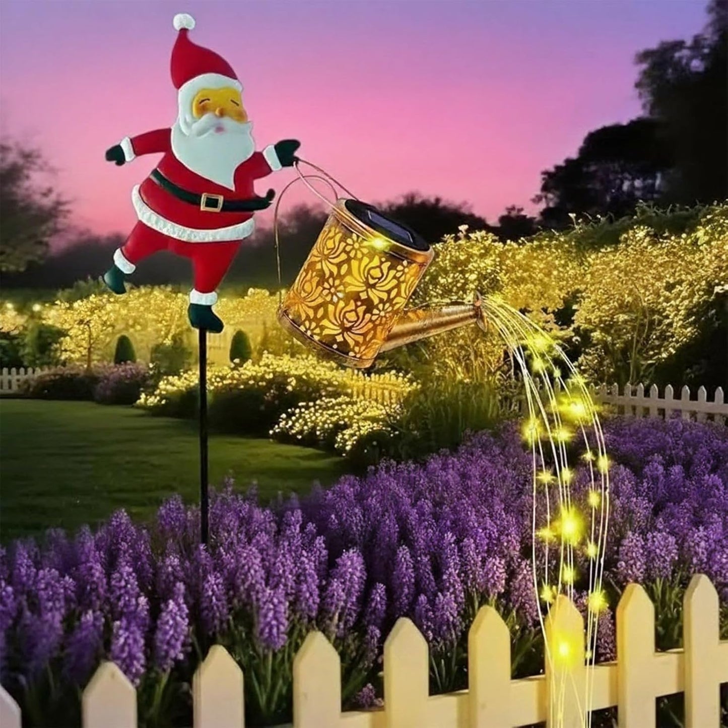 Solar Santa Watering Can Light with Cascading LEDs, view 12