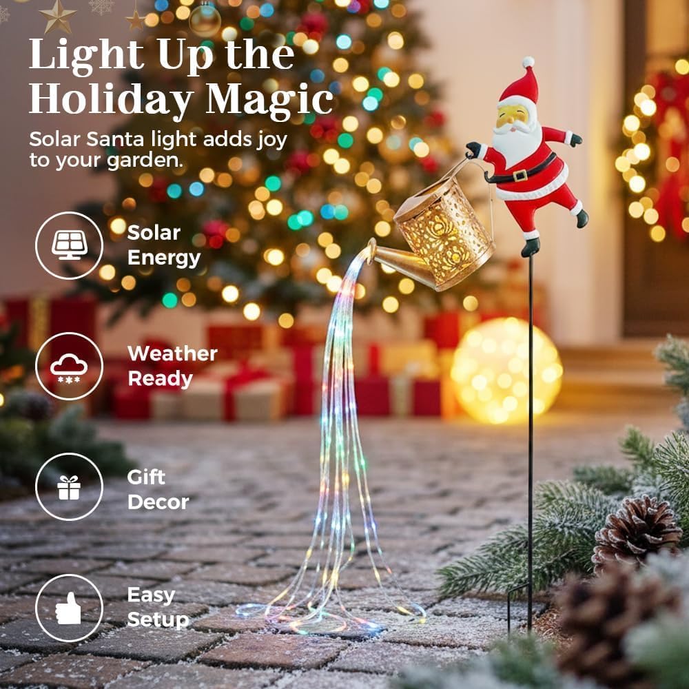 Solar Santa Watering Can Light with Cascading LEDs, view 9