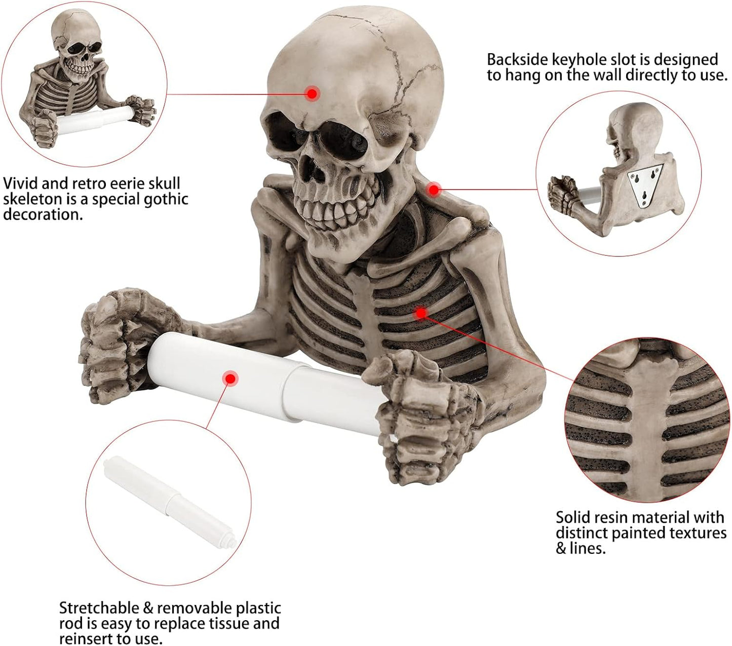 Skull Toilet Paper Holder with Spindle, view 6