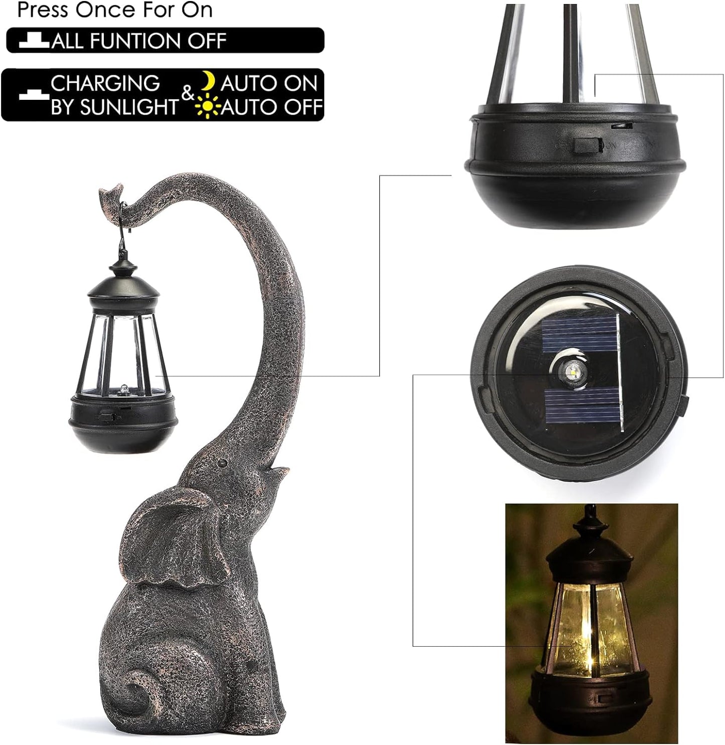 Solar Powered Elephant Garden Lamp with Lantern, view 7