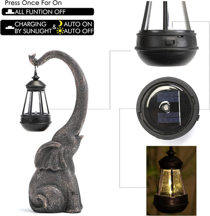Solar Powered Elephant Garden Lamp with Lantern, view 7