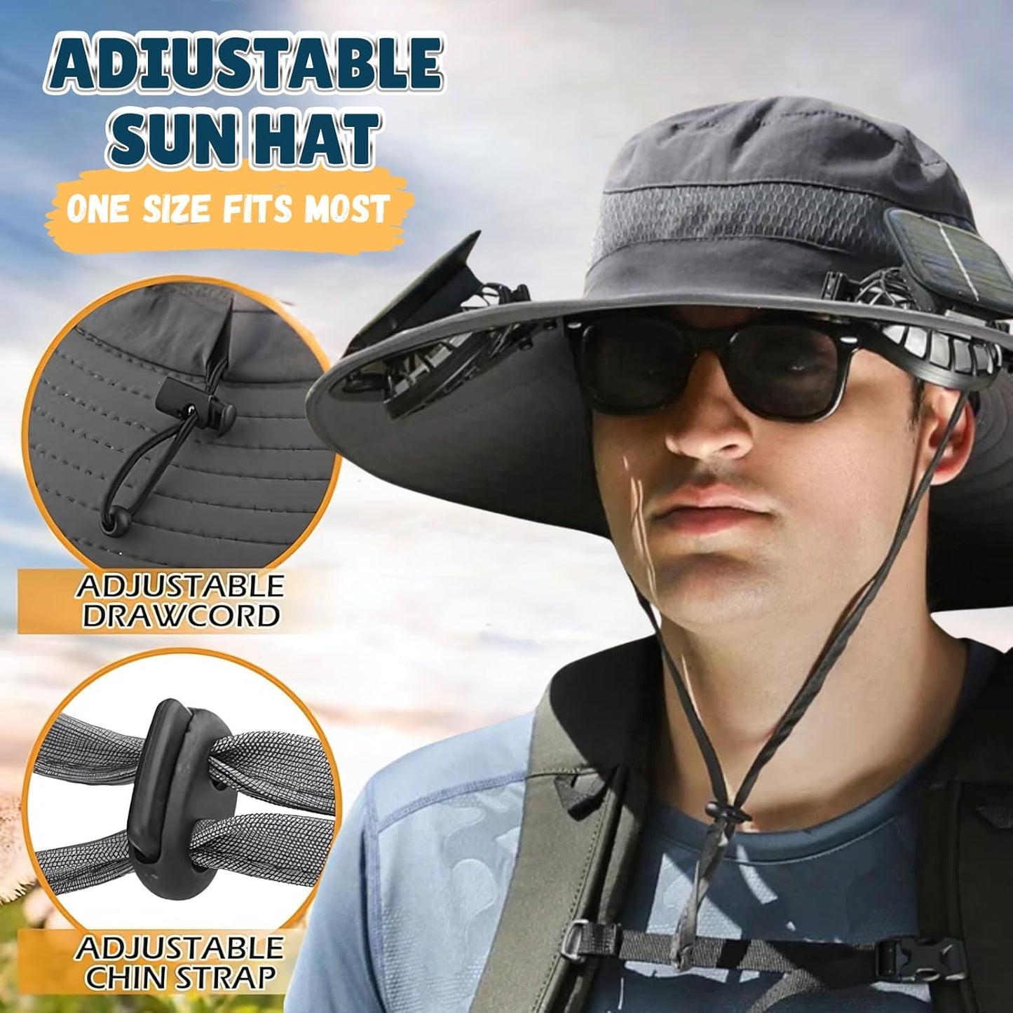 Solar Fan Sun Hat with Wide Brim, One Size, view 6