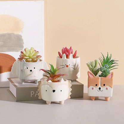 Square Animal Ceramic Planters with Drainage Hole