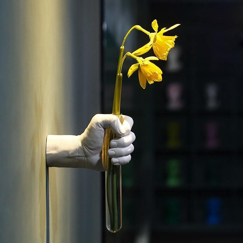 Hand Shaped Wall Vase with Glass Tube, Six Colors, view 3