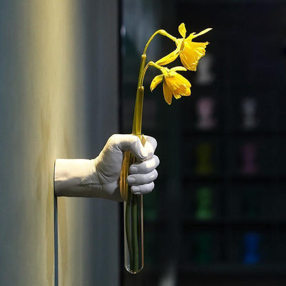 Hand Shaped Wall Vase with Glass Tube, Six Colors, view 3