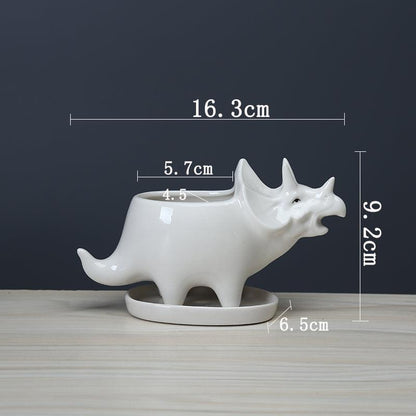 Triceratops Ceramic Succulent Planter with Drainage Tray, view 10
