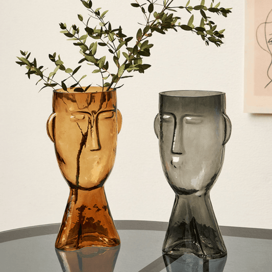 Handblown Glass Face Vase, Small 9.3 in or Large 12.5 in