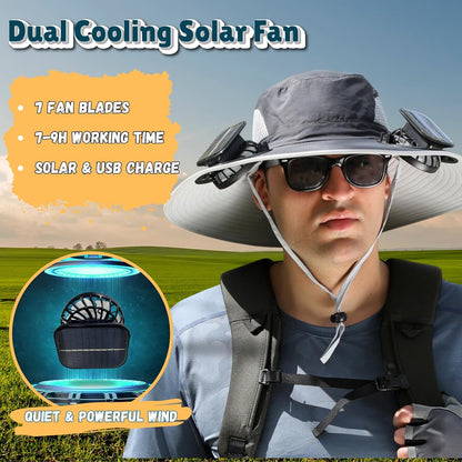 Solar Fan Sun Hat with Wide Brim, One Size, view 5