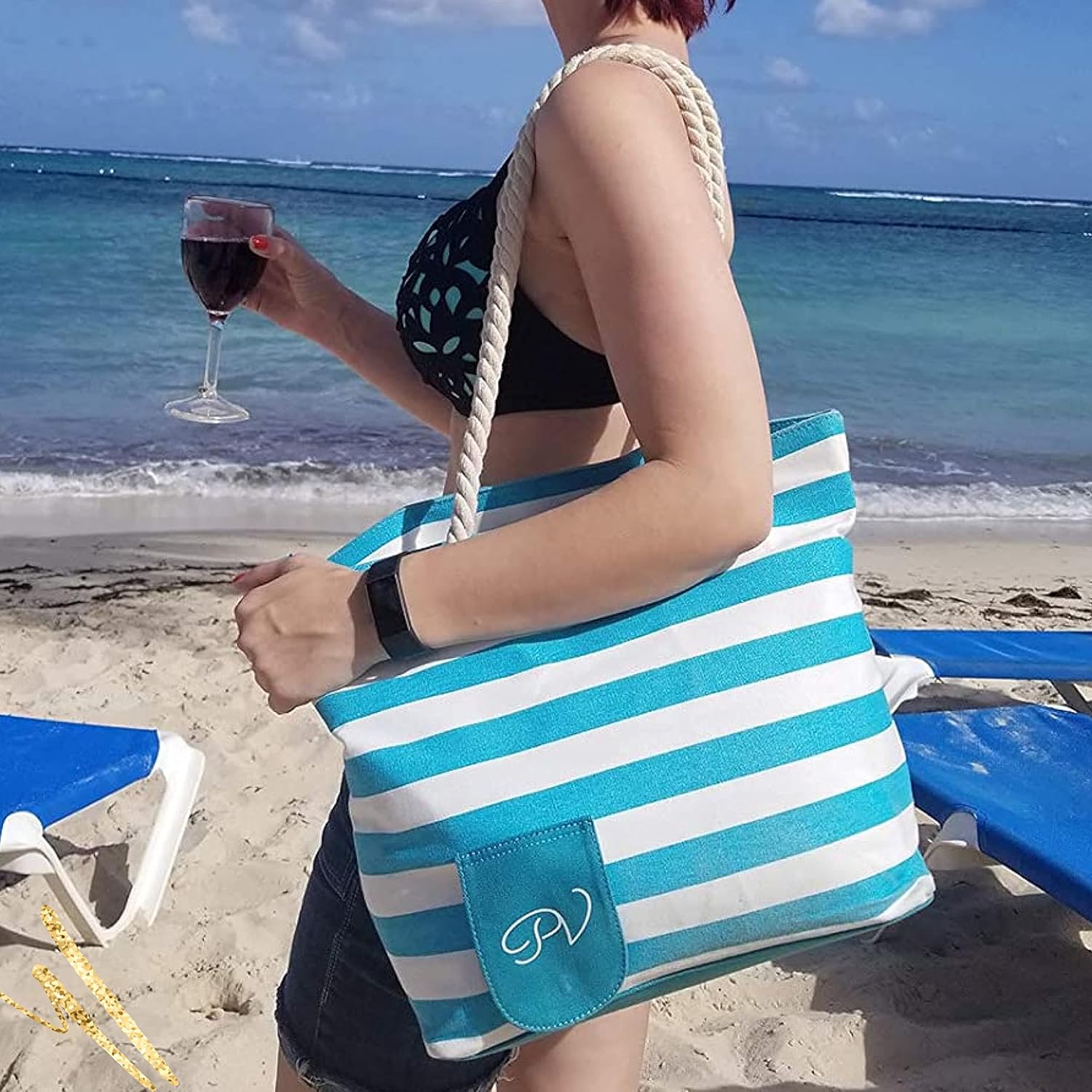 Insulated Wine Tote Bag with Hidden Drink Pouch, view 6