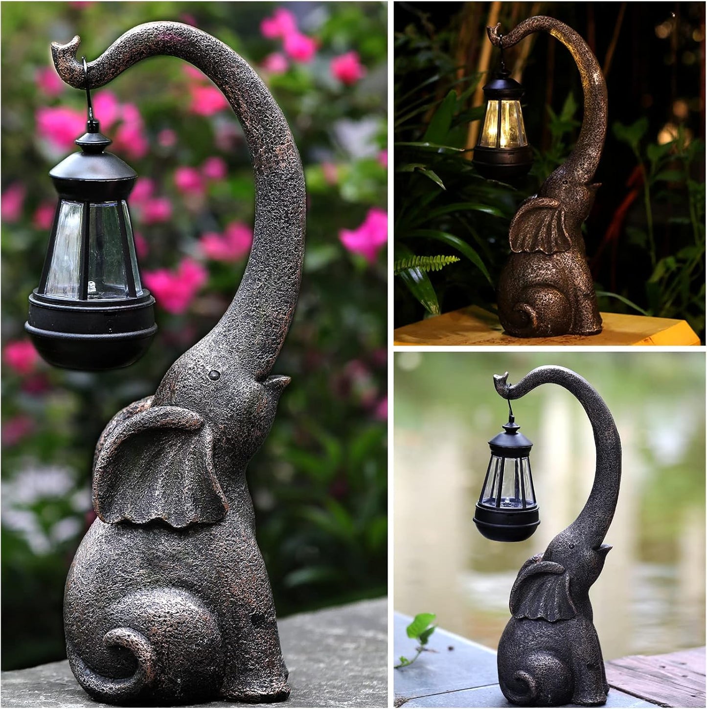 Solar Powered Elephant Garden Lamp with Lantern, view 3